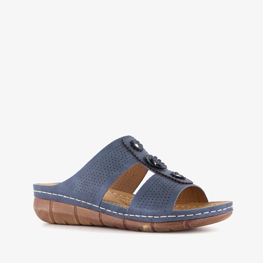 Dames slippers met sleehak blauw