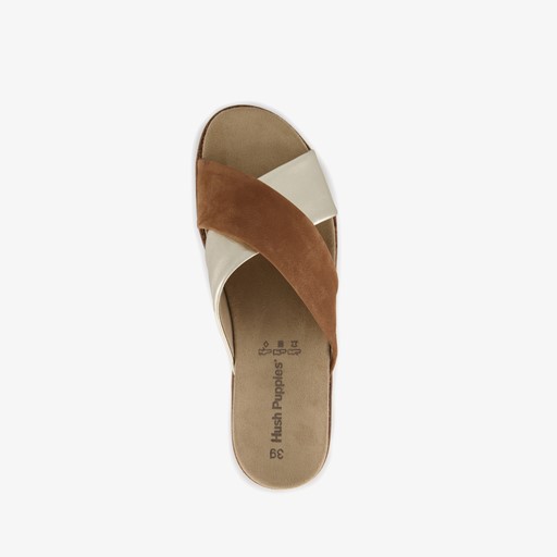 Leren dames slippers bruin goud