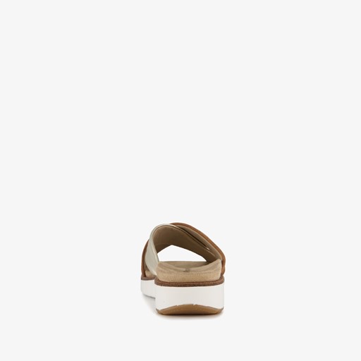 Leren dames slippers bruin goud