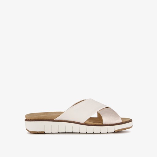 Leren dames slippers beige