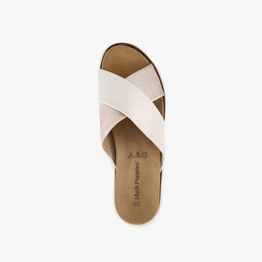 Leren dames slippers beige