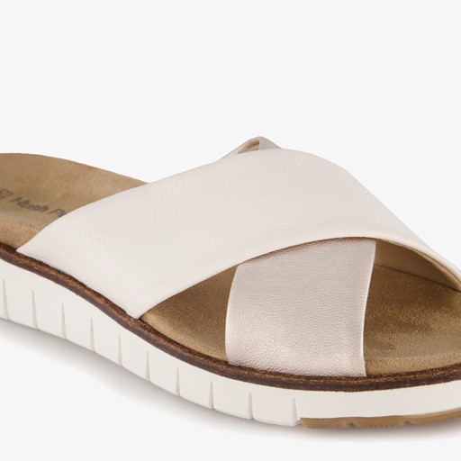 Leren dames slippers beige