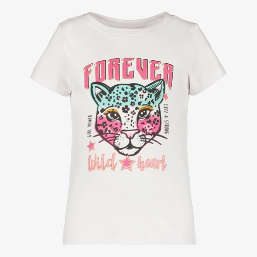 Meisjes T-shirt met panter wit
