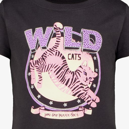 Meisjes T-shirt met kat zwart