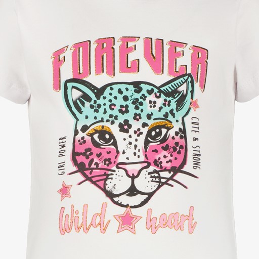 Meisjes T-shirt met panter wit