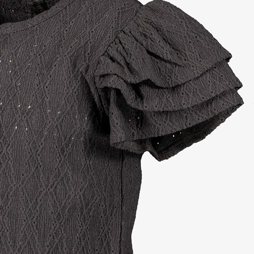 Meisjes broderie shirt met pofmouwen grijs