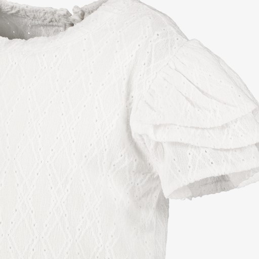 Meisjes broderie shirt met pofmouwen wit