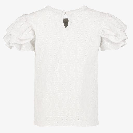 Meisjes broderie shirt met pofmouwen wit