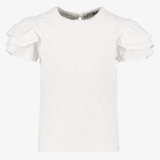 Meisjes broderie shirt met pofmouwen wit