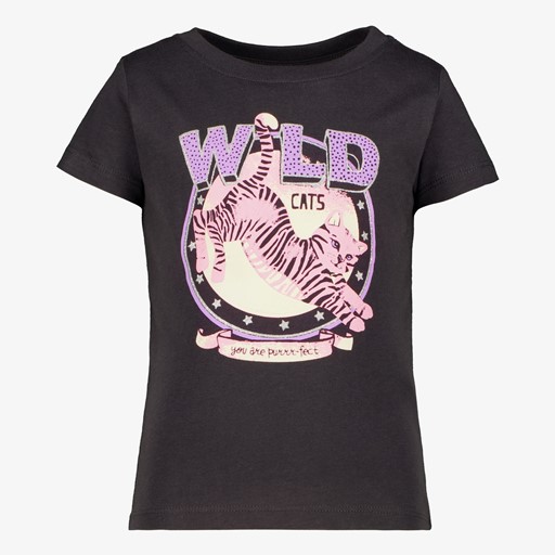 Meisjes T-shirt met kat zwart