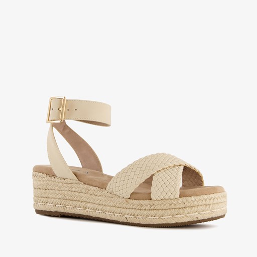 Dames espadrilles met sleehak wit beige