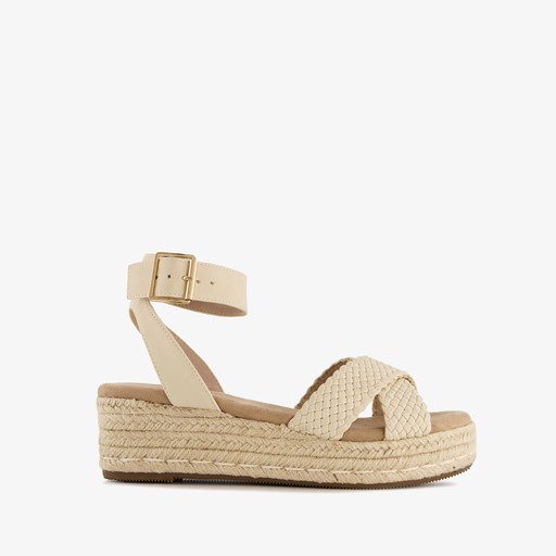Dames espadrilles met sleehak wit beige
