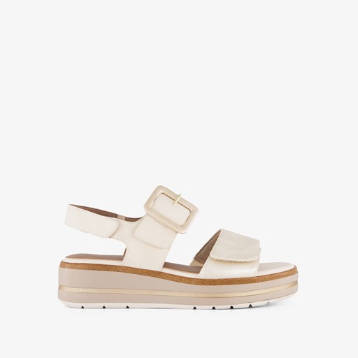 Dames sandalen met sleehak beige goud