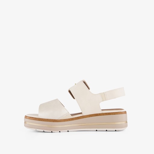 Dames sandalen met sleehak beige goud