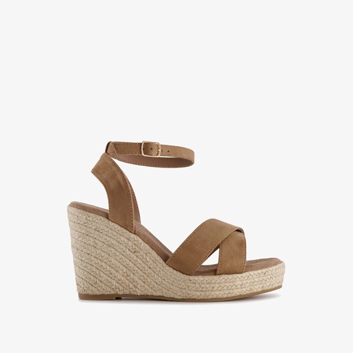 Dames espadrilles met hoge sleehak bruin
