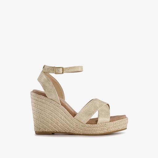 Dames espadrilles met hoge sleehak goud