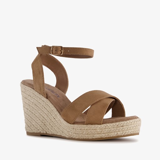 Dames espadrilles met hoge sleehak bruin