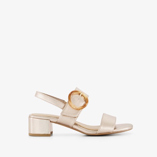 Dames sandalen met hak metallic roze