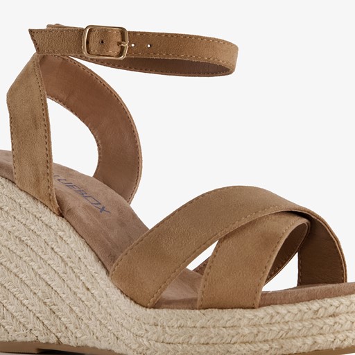 Dames espadrilles met hoge sleehak bruin