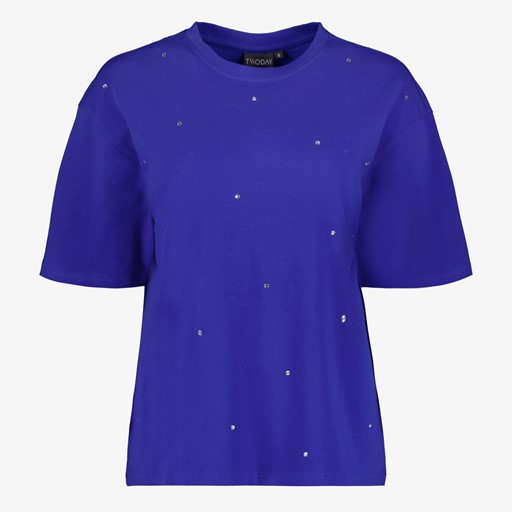 Oversized dames T-shirt met strass blauw