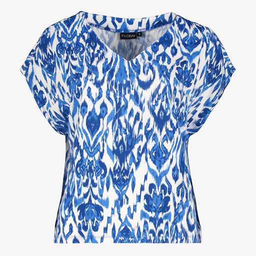 Dames T-shirt met print blauw wit
