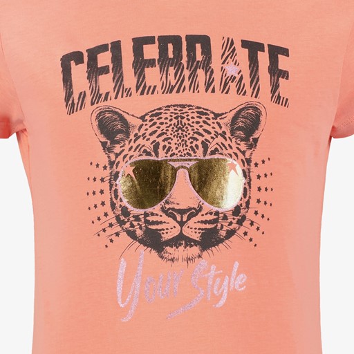Meisjes T-shirt met tijgerkop oranje