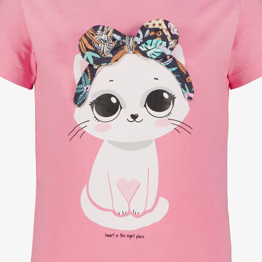 Meisjes T-shirt met kat en strik roze