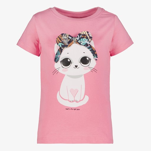Meisjes T-shirt met kat en strik roze