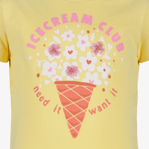 Meisjes T-shirts met ijsco en bloemen geel
