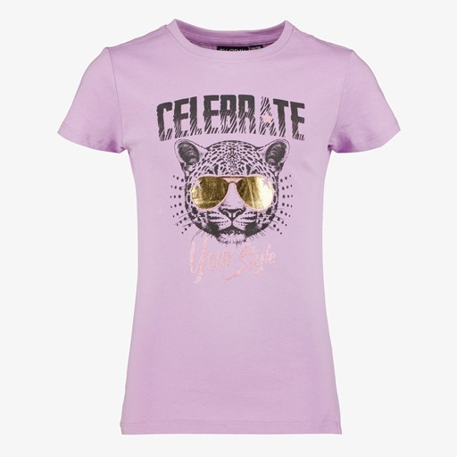 Meisjes T-shirt met tijgerkop lila