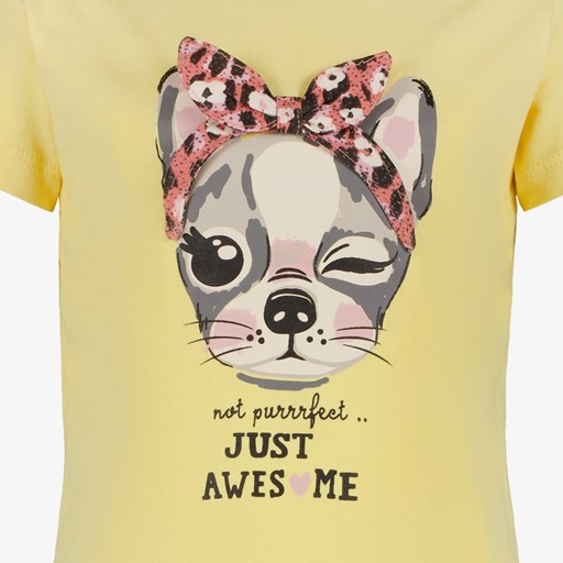 Meisjes T-shirt met kat en strik geel