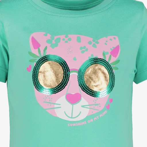 Meisjes T-shirt met panter blauw groen