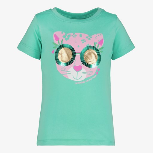 Meisjes T-shirt met panter blauw groen