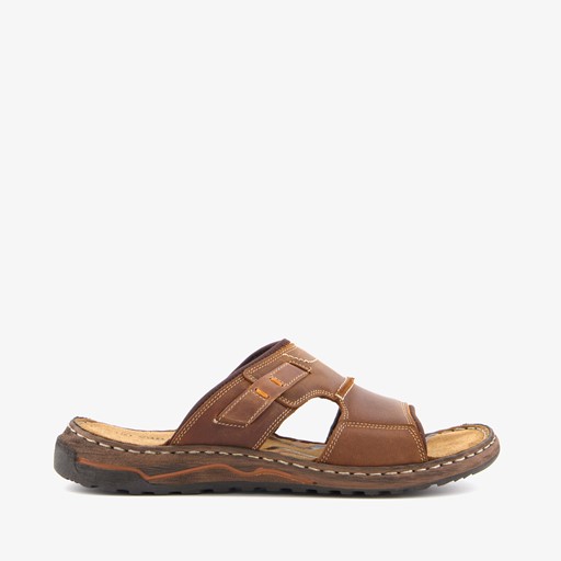Leren heren slippers cognac