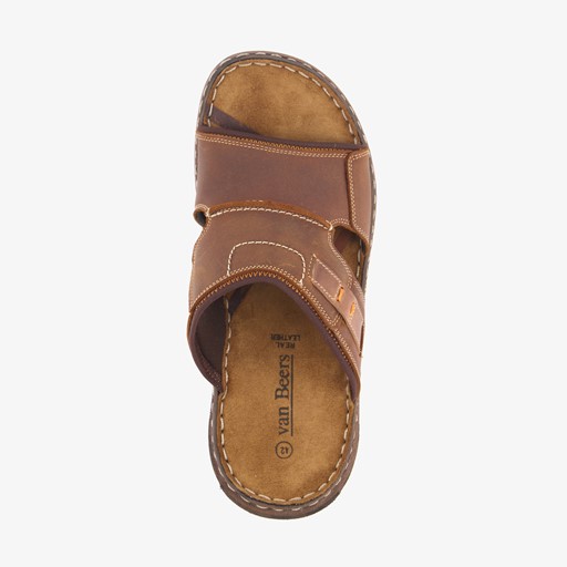 Leren heren slippers cognac