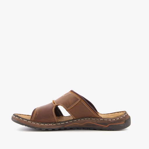 Leren heren slippers cognac