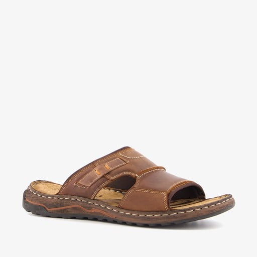 Leren heren slippers cognac