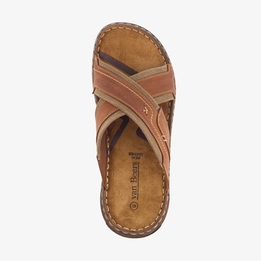 Leren heren slippers cognac bruin
