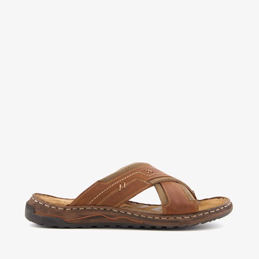 Leren heren slippers cognac bruin