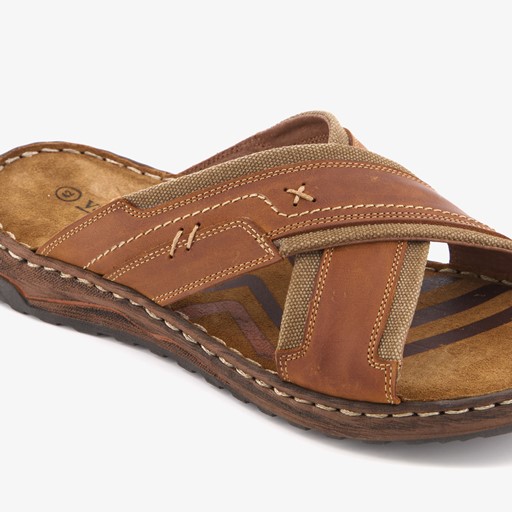 Leren heren slippers cognac bruin