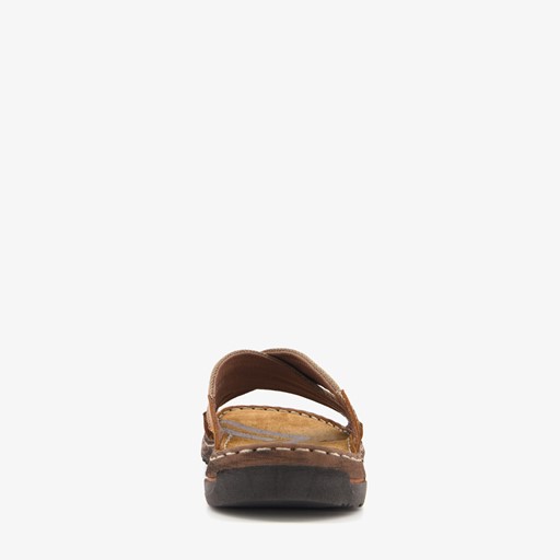 Leren heren slippers cognac bruin