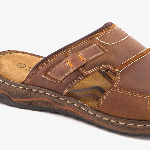 Leren heren slippers cognac