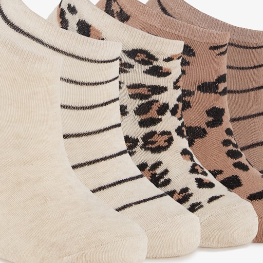 5 paar meisjes sneakersokken beige bruin