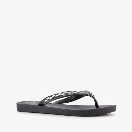 Dames slippers met strass steentjes zwart