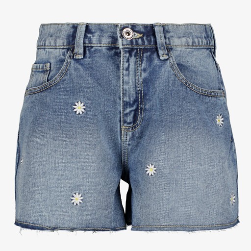 Meisjes denim short met madeliefjes