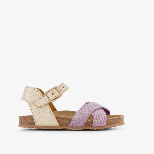 Leren meisjes bio slippers paars goud