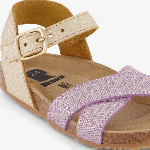 Leren meisjes bio slippers paars goud