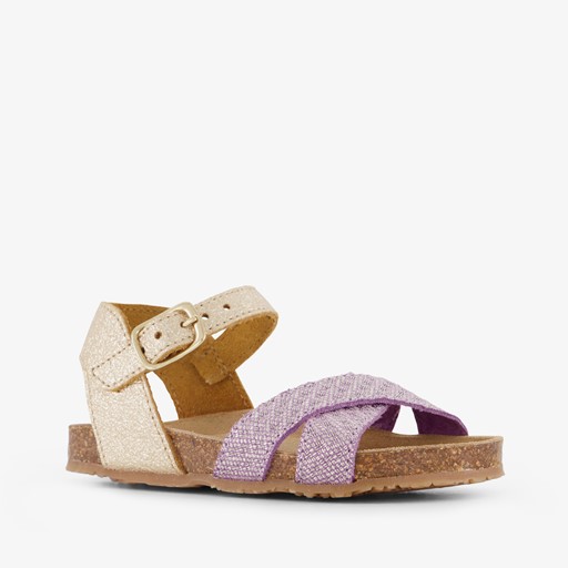 Leren meisjes bio slippers paars goud