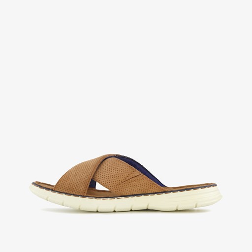 Leren heren slippers cognac bruin