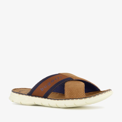 Leren heren slippers cognac bruin